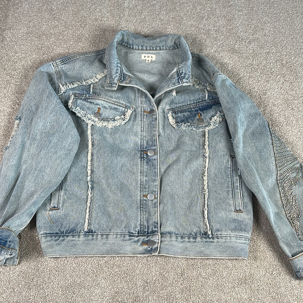 Distressed, rhinestone, fringe, jean jacket,‎ grunge, punk band rock - Picture 6 of 15